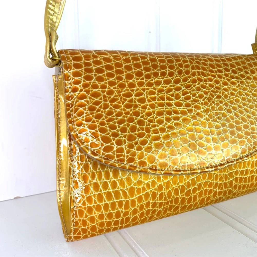 F.X LASALLE CROC YELLOW CROSSBODY CLUTCH SMALL BAG ANIMAL PRINT SHOULDER BAG - Picture 6 of 17
